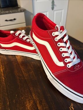 Vans Red Low-Top Sneakers with White Side Stripe